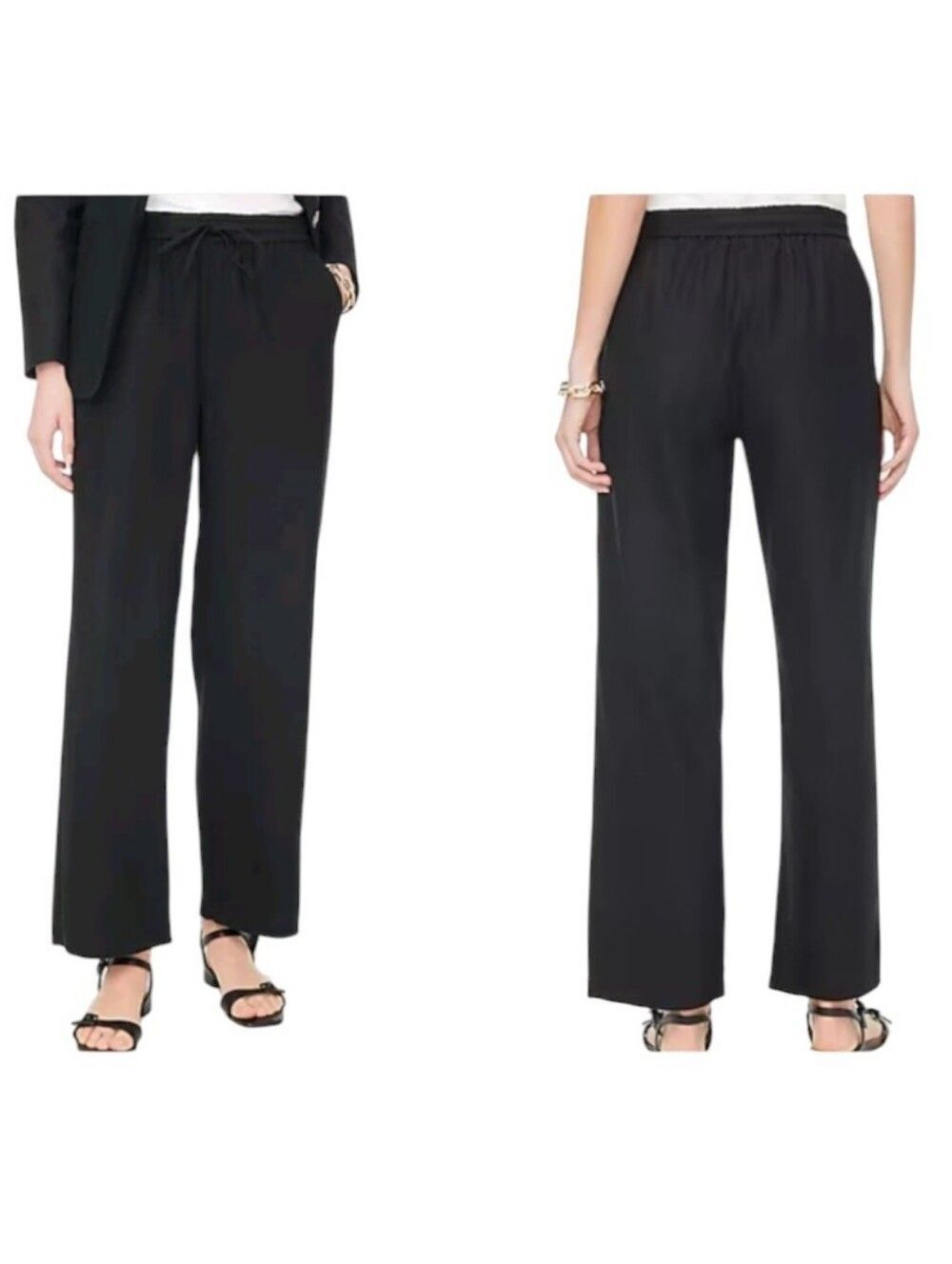 NWT J. Crew Tall Linen Blend Slim Wide Leg Drawstring Pant Pockets Black 20T
